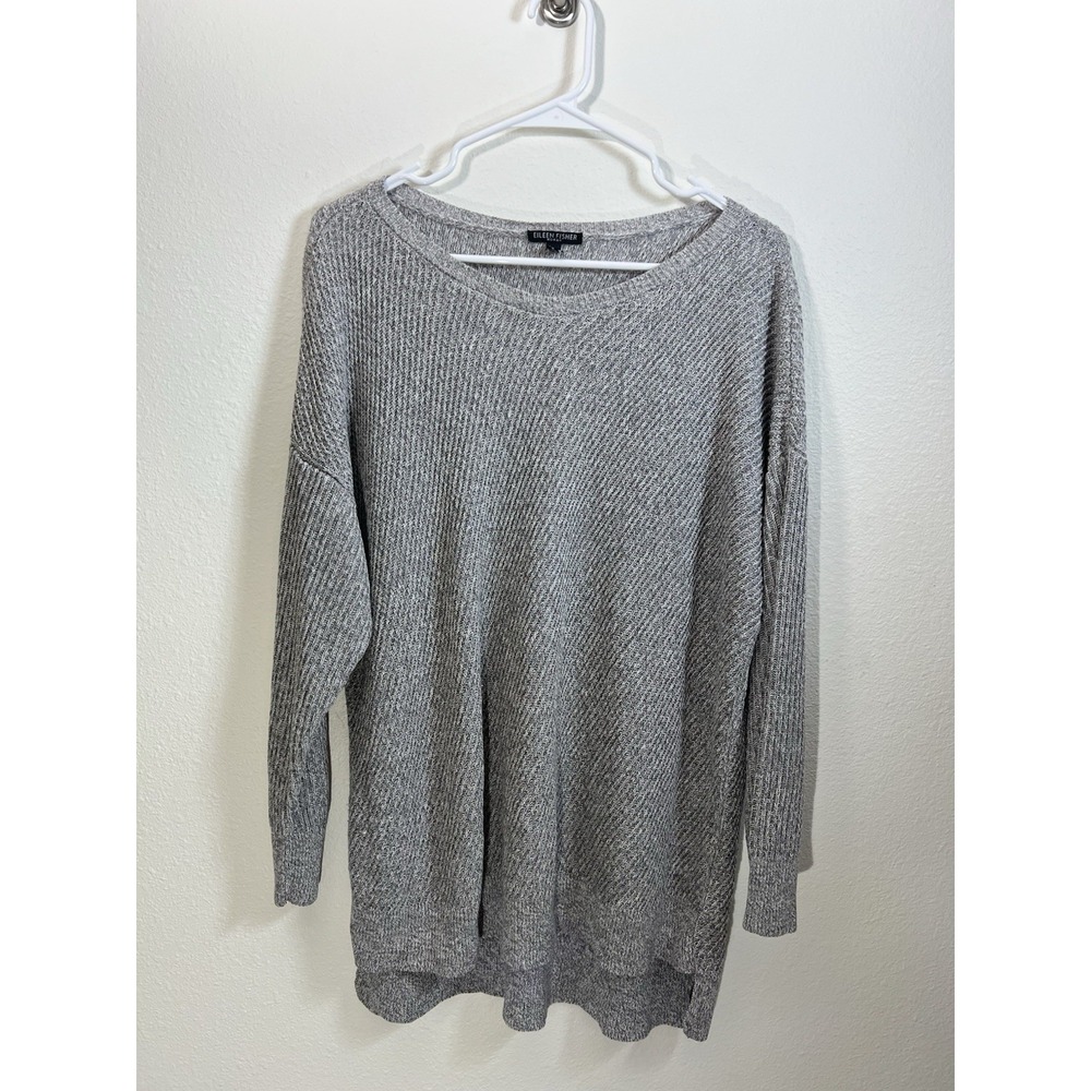 Eileen Fisher Sweater Wide Neck Organic Cotton Linen Gray Minimalist Capsule